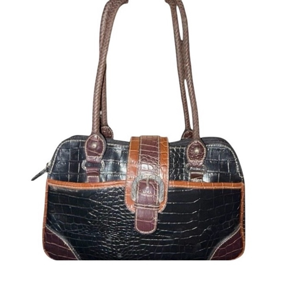 Versatlle Black and Brown Shoulder Bag with many pockets and hardworking finish.